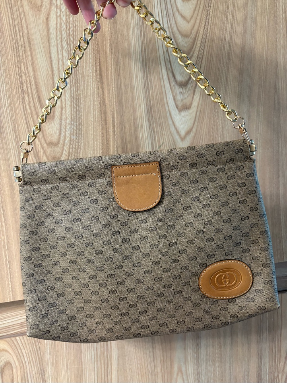 Auth Gucci micro GG clutch handbag brown
